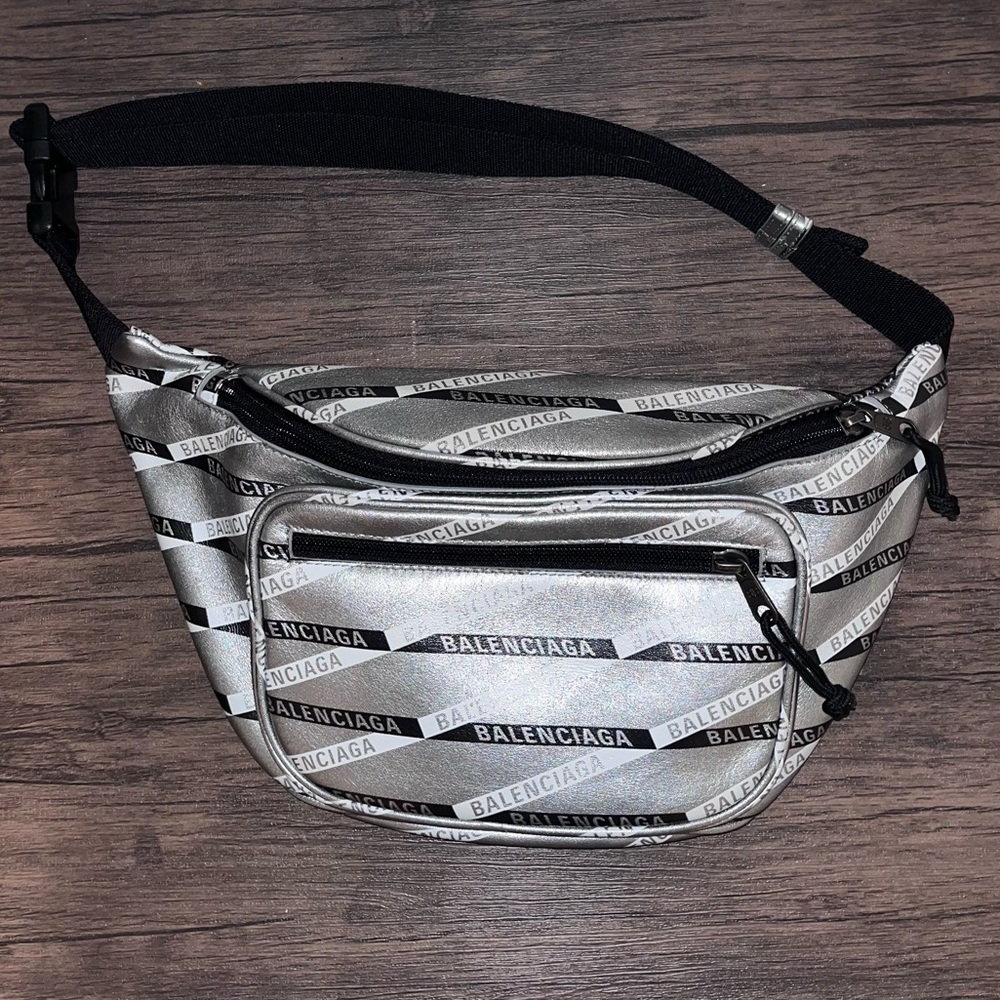 Balenciaga Silver Stripe Leather Explorer Belt Bag Waist Fancy Chest Pack Logo